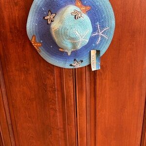 Isla Bonita Blue Ombre Straw Sun Hat with Starfish Accents